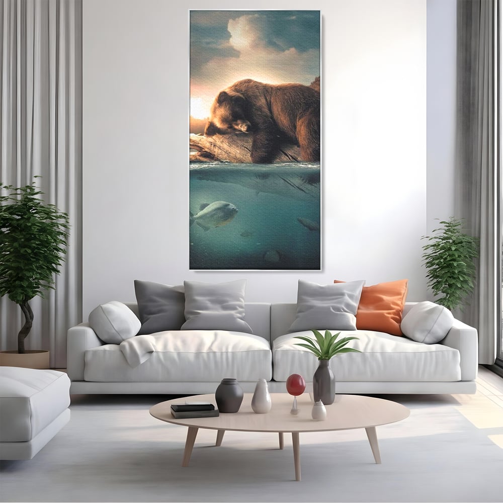 Tablou Canvas Premium, LuxCanva® M1005, Repaos pe Ape Line, Pesti, Apa, Liniste, Relaxare, Apus, Somn, Vanatoare, Urs, Natura, Birou, Living, Camera Copii