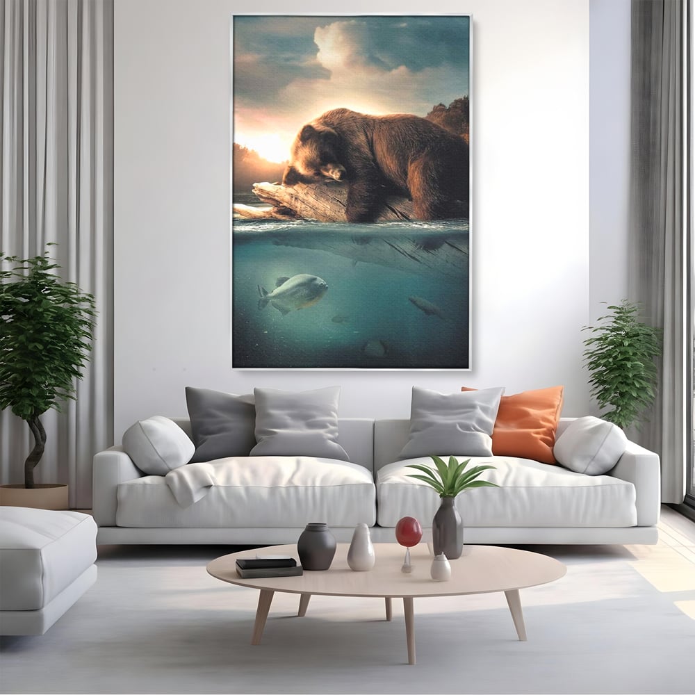 Tablou Canvas Premium, LuxCanva® M1005, Repaos pe Ape Line, Pesti, Apa, Liniste, Relaxare, Apus, Somn, Vanatoare, Urs, Natura, Birou, Living, Camera Copii