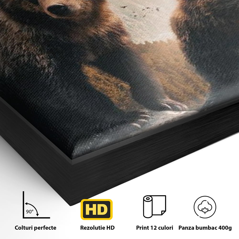 Leinwand Wandkunst Canvas Wandkunst Premium, LuxCanva® M1006, Geschwister in der Wildnis, Bären, Bären, Bär, Eiche, Felsen, Wildnis, Geschwister, Familie, Familie, Sonnenaufgang, Blätter, Büro, Wohnen, Kinderzimmer
