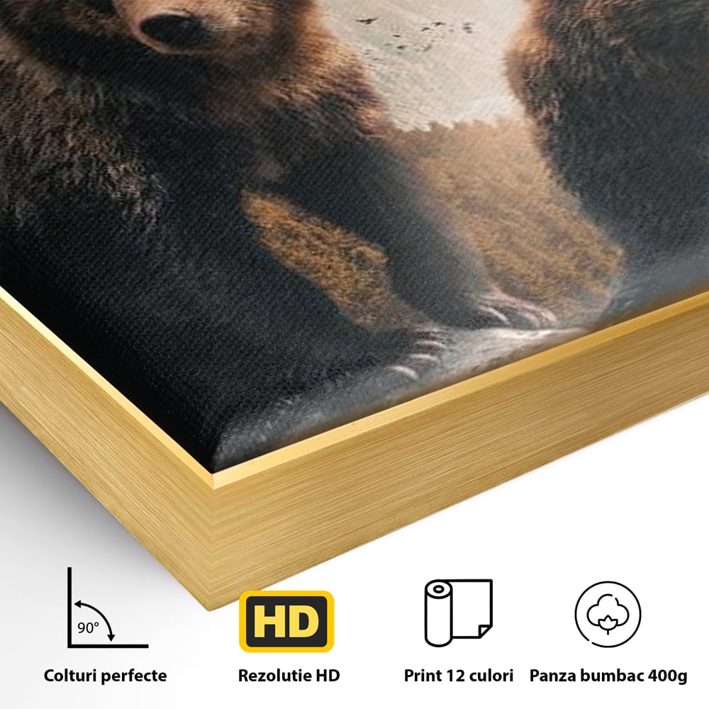Leinwand Wandkunst Canvas Wandkunst Premium, LuxCanva® M1006, Geschwister in der Wildnis, Bären, Bären, Bär, Eiche, Felsen, Wildnis, Geschwister, Familie, Familie, Sonnenaufgang, Blätter, Büro, Wohnen, Kinderzimmer