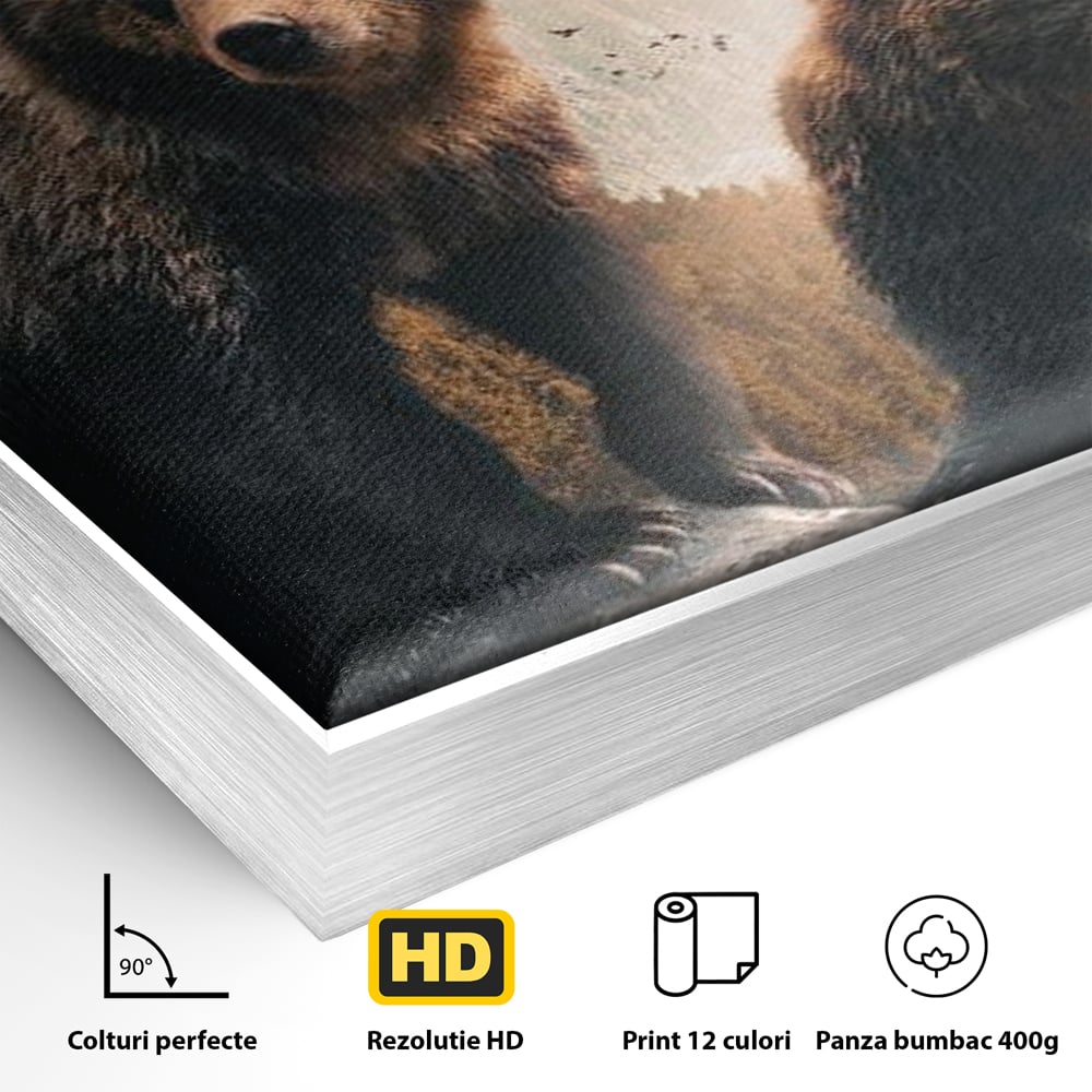 Leinwand Wandkunst Canvas Wandkunst Premium, LuxCanva® M1006, Geschwister in der Wildnis, Bären, Bären, Bär, Eiche, Felsen, Wildnis, Geschwister, Familie, Familie, Sonnenaufgang, Blätter, Büro, Wohnen, Kinderzimmer