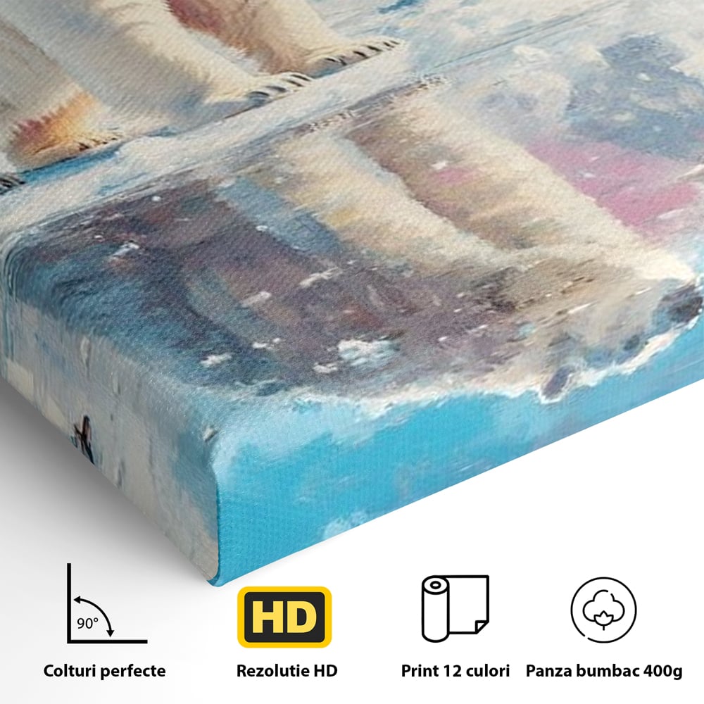 Tablou Canvas Premium, LuxCanva® M1007, Calatori in Lumea Arctica, Urs, Pinguin, Iarna, Zapada, Gheata, Arctic, Glaciar, Prietenie, Birou, Living, Camera Copii