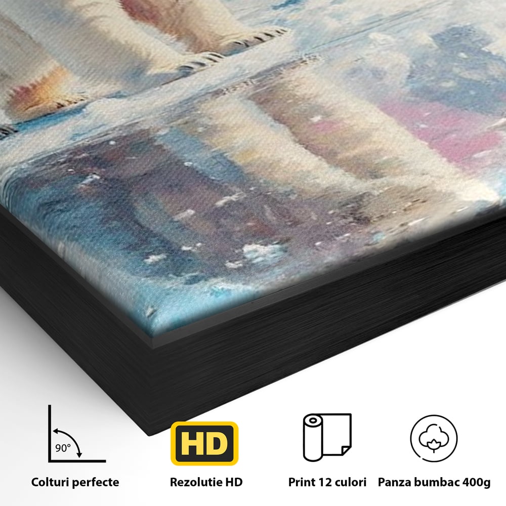 Tablou Canvas Premium, LuxCanva® M1007, Calatori in Lumea Arctica, Urs, Pinguin, Iarna, Zapada, Gheata, Arctic, Glaciar, Prietenie, Birou, Living, Camera Copii