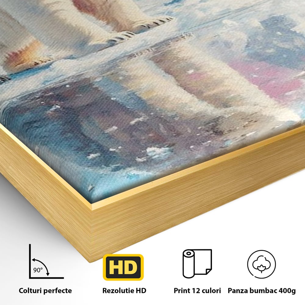 Tablou Canvas Premium, LuxCanva® M1007, Calatori in Lumea Arctica, Urs, Pinguin, Iarna, Zapada, Gheata, Arctic, Glaciar, Prietenie, Birou, Living, Camera Copii