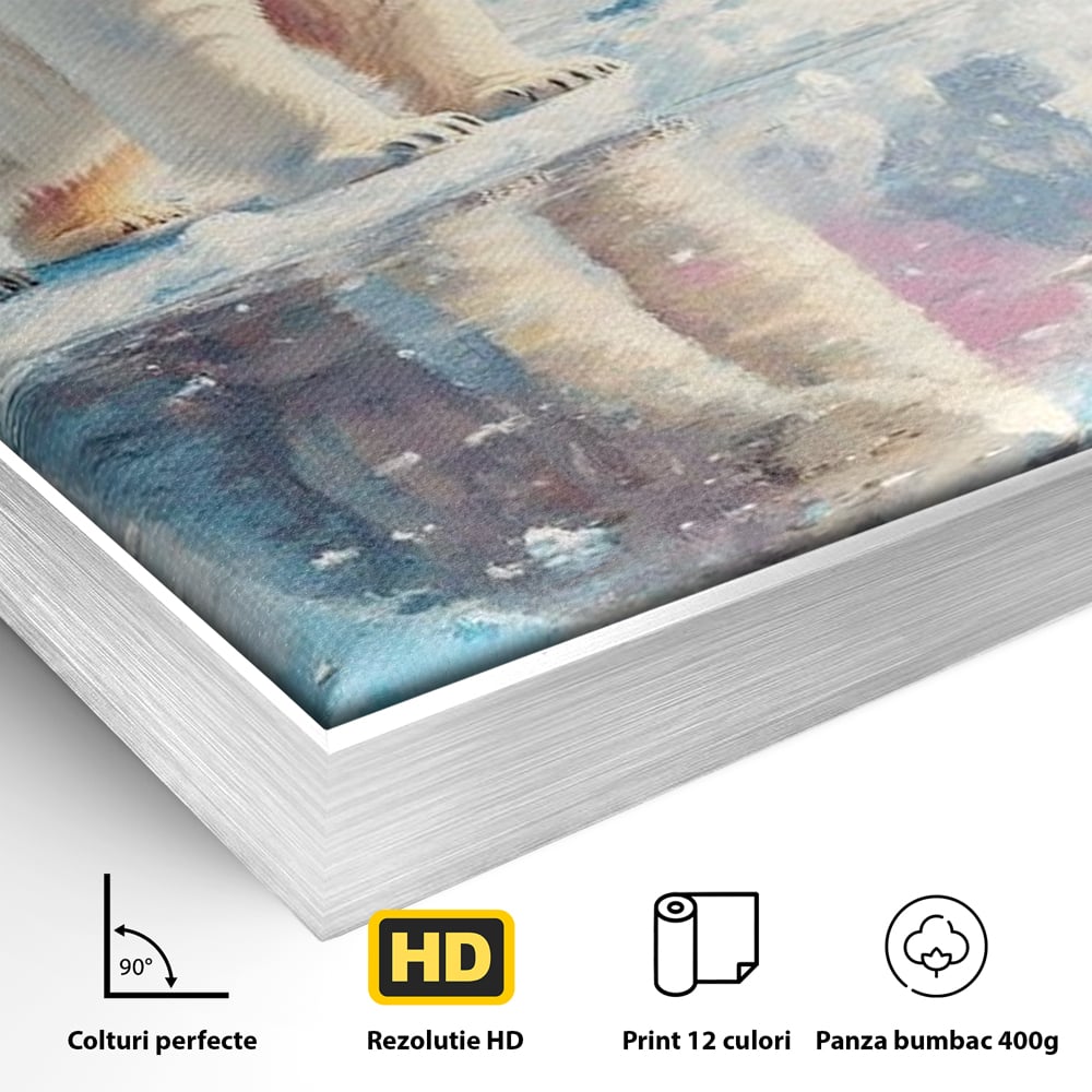 Tablou Canvas Premium, LuxCanva® M1007, Calatori in Lumea Arctica, Urs, Pinguin, Iarna, Zapada, Gheata, Arctic, Glaciar, Prietenie, Birou, Living, Camera Copii