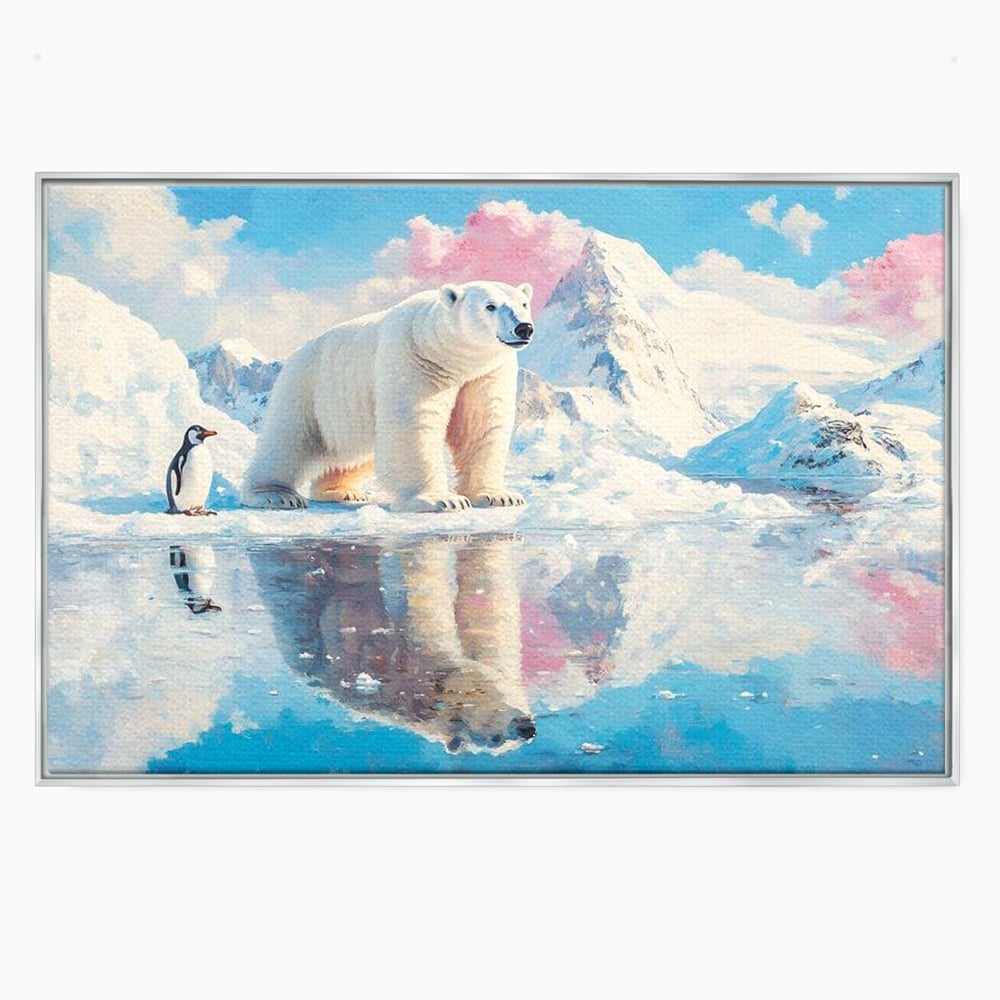 Tablou Canvas Premium, LuxCanva® M1007, Calatori in Lumea Arctica, Urs, Pinguin, Iarna, Zapada, Gheata, Arctic, Glaciar, Prietenie, Birou, Living, Camera Copii