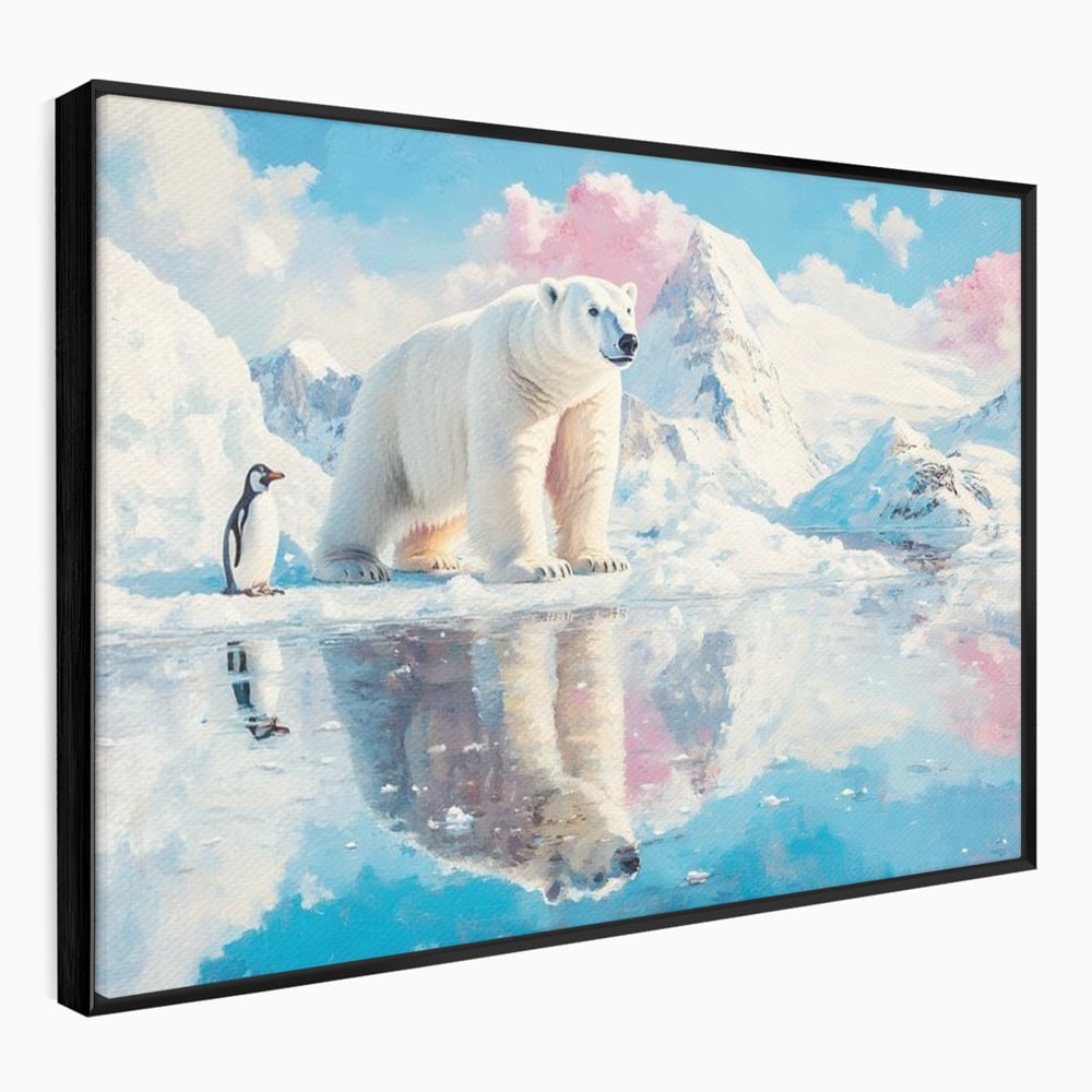 Tablou Canvas Premium, LuxCanva® M1007, Calatori in Lumea Arctica, Urs, Pinguin, Iarna, Zapada, Gheata, Arctic, Glaciar, Prietenie, Birou, Living, Camera Copii