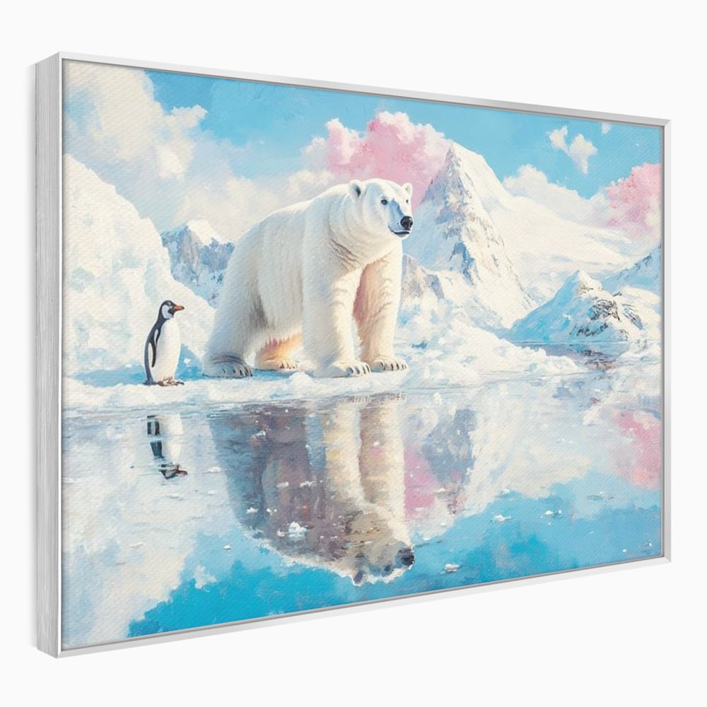 Tablou Canvas Premium, LuxCanva® M1007, Calatori in Lumea Arctica, Urs, Pinguin, Iarna, Zapada, Gheata, Arctic, Glaciar, Prietenie, Birou, Living, Camera Copii