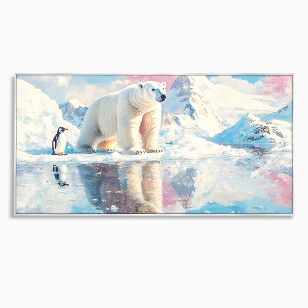 Tablou Canvas Premium, LuxCanva® M1007, Calatori in Lumea Arctica, Urs, Pinguin, Iarna, Zapada, Gheata, Arctic, Glaciar, Prietenie, Birou, Living, Camera Copii