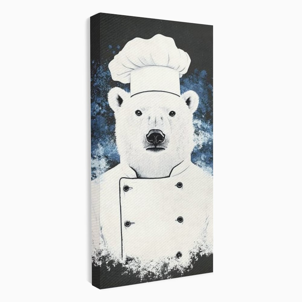 Leinwand Wandkunst Canvas Premium, LuxCanva® M1008, Northern Kitchen, Koch, Koch, weiß, Tier, Bär, Rezepte, Kulinarik, Gastronomie, Küche, Büro, Wohnen, Kinderzimmer