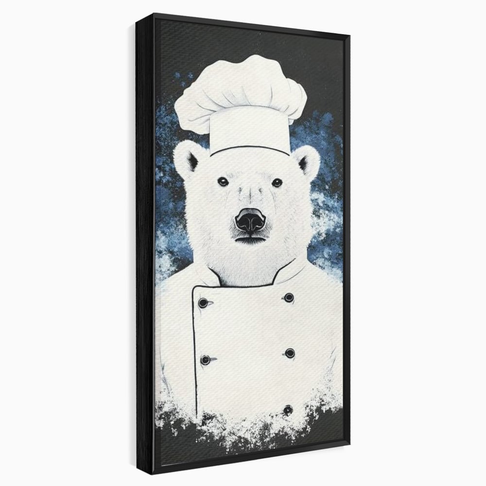 Leinwand Wandkunst Canvas Premium, LuxCanva® M1008, Northern Kitchen, Koch, Koch, weiß, Tier, Bär, Rezepte, Kulinarik, Gastronomie, Küche, Büro, Wohnen, Kinderzimmer