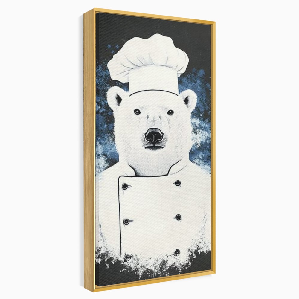 Leinwand Wandkunst Canvas Premium, LuxCanva® M1008, Northern Kitchen, Koch, Koch, weiß, Tier, Bär, Rezepte, Kulinarik, Gastronomie, Küche, Büro, Wohnen, Kinderzimmer