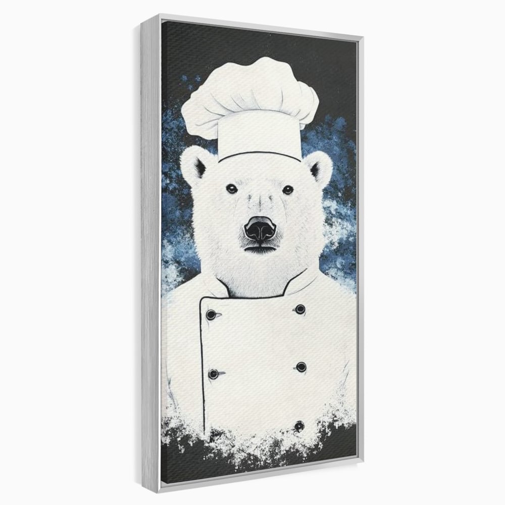 Leinwand Wandkunst Canvas Premium, LuxCanva® M1008, Northern Kitchen, Koch, Koch, weiß, Tier, Bär, Rezepte, Kulinarik, Gastronomie, Küche, Büro, Wohnen, Kinderzimmer