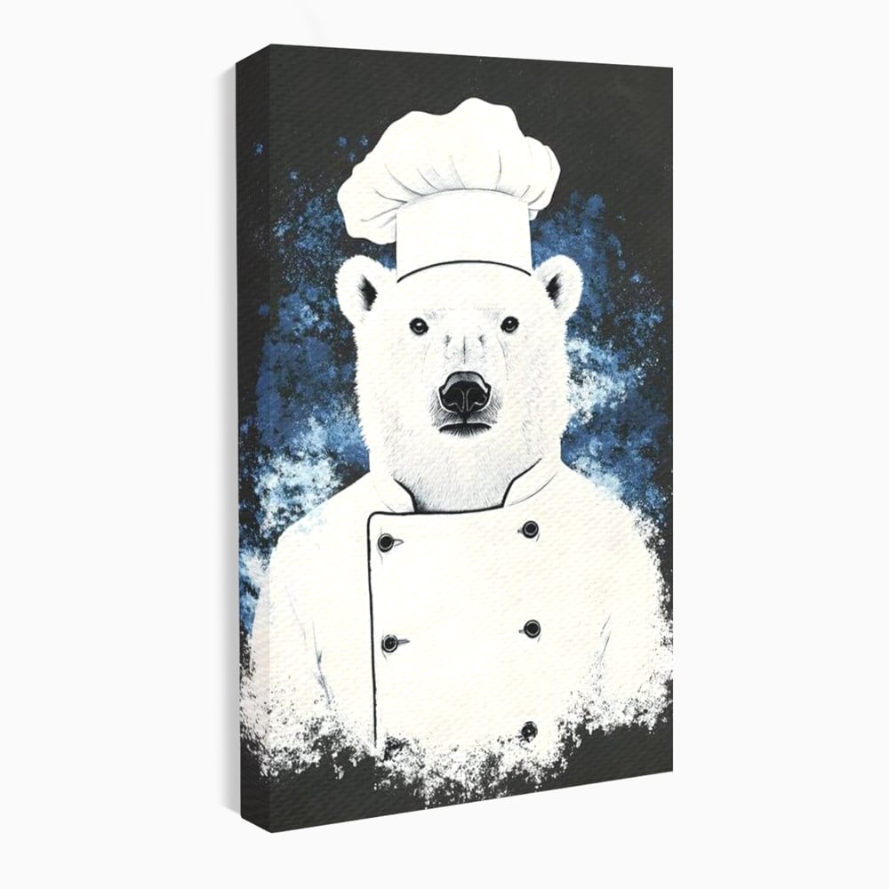 Leinwand Wandkunst Canvas Premium, LuxCanva® M1008, Northern Kitchen, Koch, Koch, weiß, Tier, Bär, Rezepte, Kulinarik, Gastronomie, Küche, Büro, Wohnen, Kinderzimmer