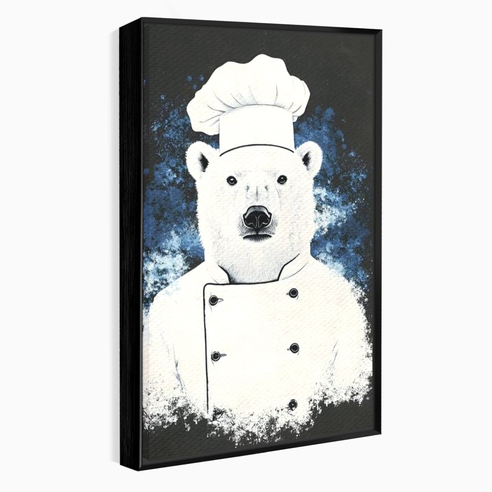 Leinwand Wandkunst Canvas Premium, LuxCanva® M1008, Northern Kitchen, Koch, Koch, weiß, Tier, Bär, Rezepte, Kulinarik, Gastronomie, Küche, Büro, Wohnen, Kinderzimmer