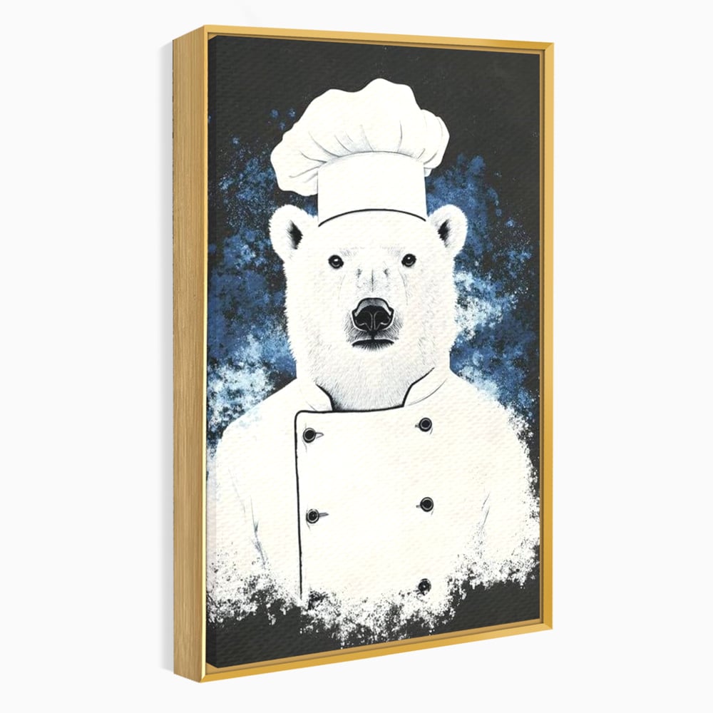 Leinwand Wandkunst Canvas Premium, LuxCanva® M1008, Northern Kitchen, Koch, Koch, weiß, Tier, Bär, Rezepte, Kulinarik, Gastronomie, Küche, Büro, Wohnen, Kinderzimmer