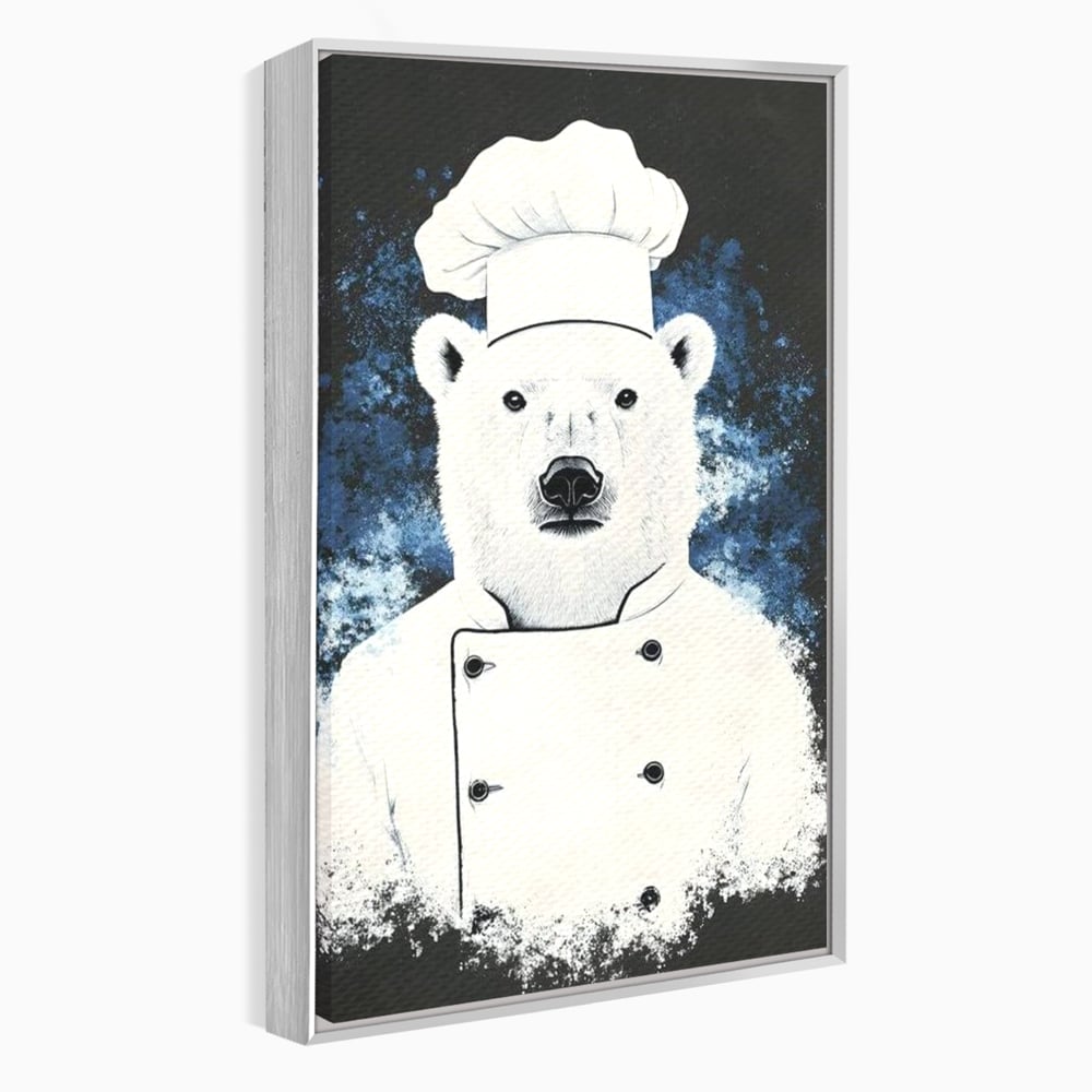 Leinwand Wandkunst Canvas Premium, LuxCanva® M1008, Northern Kitchen, Koch, Koch, weiß, Tier, Bär, Rezepte, Kulinarik, Gastronomie, Küche, Büro, Wohnen, Kinderzimmer