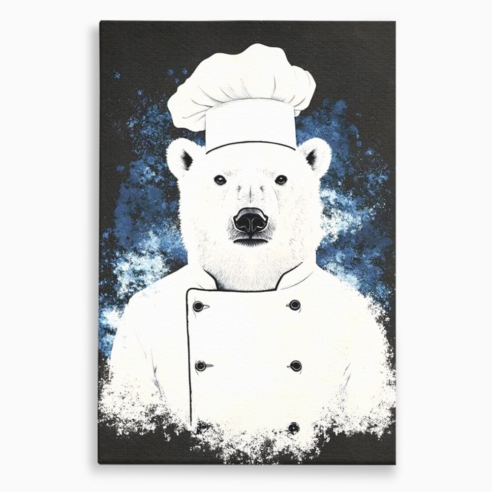Leinwand Wandkunst Canvas Premium, LuxCanva® M1008, Northern Kitchen, Koch, Koch, weiß, Tier, Bär, Rezepte, Kulinarik, Gastronomie, Küche, Büro, Wohnen, Kinderzimmer
