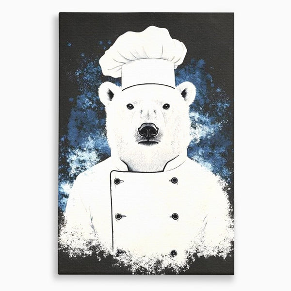 Leinwand Wandkunst Canvas Premium, LuxCanva® M1008, Northern Kitchen, Koch, Koch, weiß, Tier, Bär, Rezepte, Kulinarik, Gastronomie, Küche, Büro, Wohnen, Kinderzimmer
