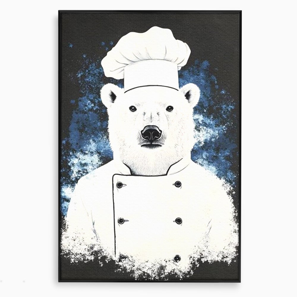 Leinwand Wandkunst Canvas Premium, LuxCanva® M1008, Northern Kitchen, Koch, Koch, weiß, Tier, Bär, Rezepte, Kulinarik, Gastronomie, Küche, Büro, Wohnen, Kinderzimmer
