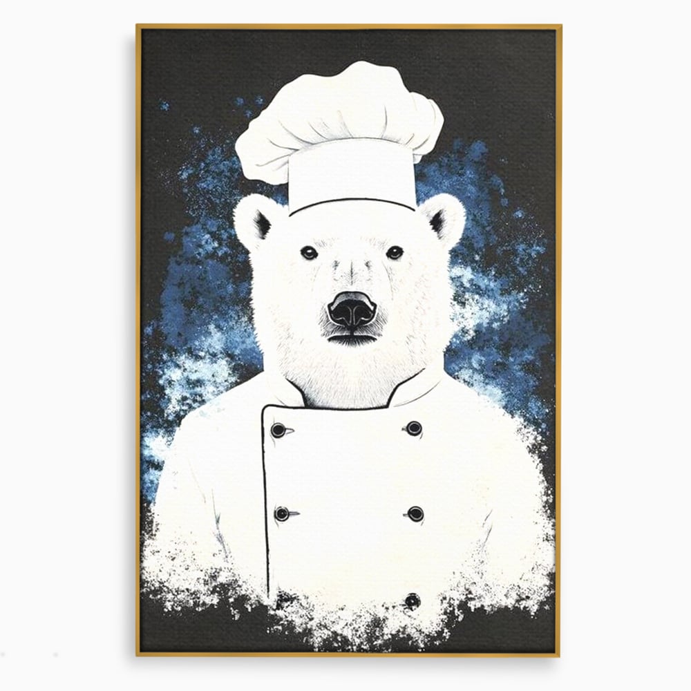 Leinwand Wandkunst Canvas Premium, LuxCanva® M1008, Northern Kitchen, Koch, Koch, weiß, Tier, Bär, Rezepte, Kulinarik, Gastronomie, Küche, Büro, Wohnen, Kinderzimmer