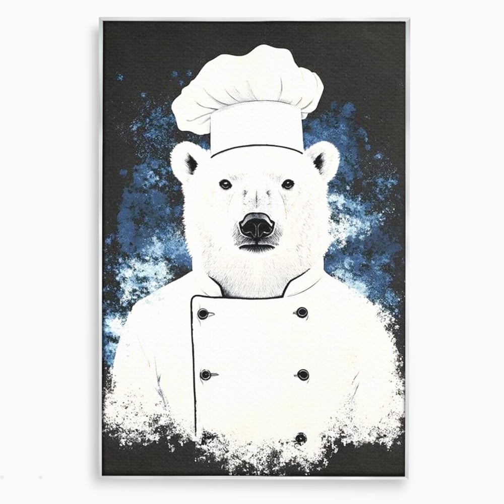 Leinwand Wandkunst Canvas Premium, LuxCanva® M1008, Northern Kitchen, Koch, Koch, weiß, Tier, Bär, Rezepte, Kulinarik, Gastronomie, Küche, Büro, Wohnen, Kinderzimmer