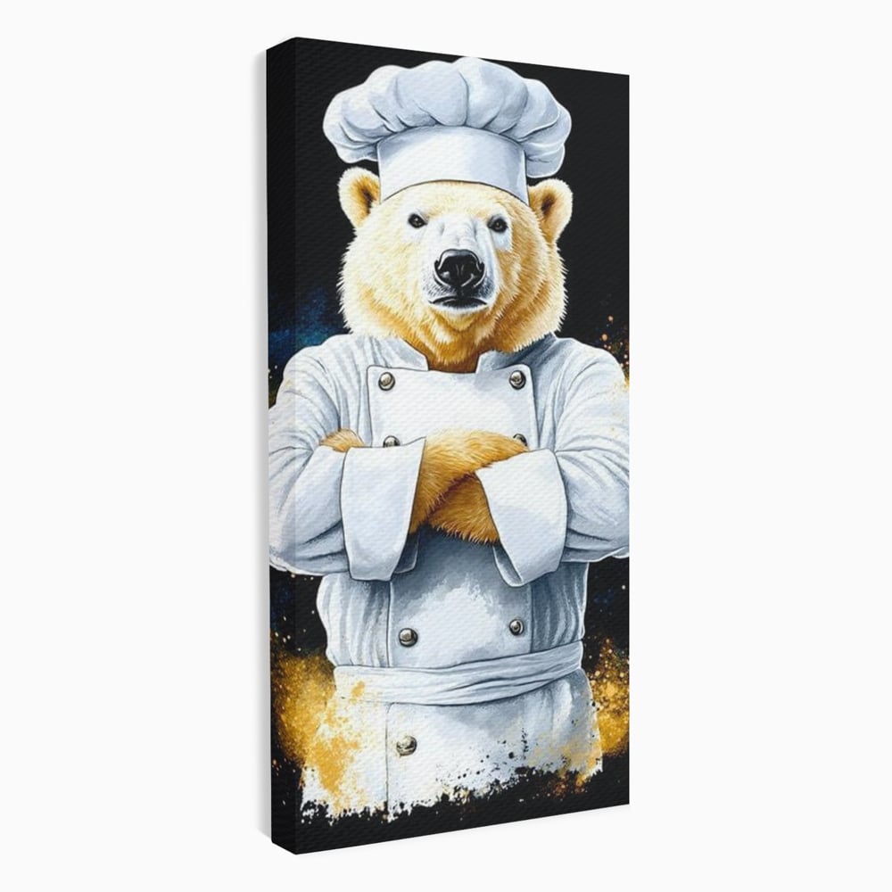 Leinwand Wandkunst Canvas Premium, LuxCanva® M1009, Pelzige Meister, Motivation, Einstellung, Macht, Bär, Kochen, Weiß, Lustig, Küche, Büro, Wohnen, Kinderzimmer