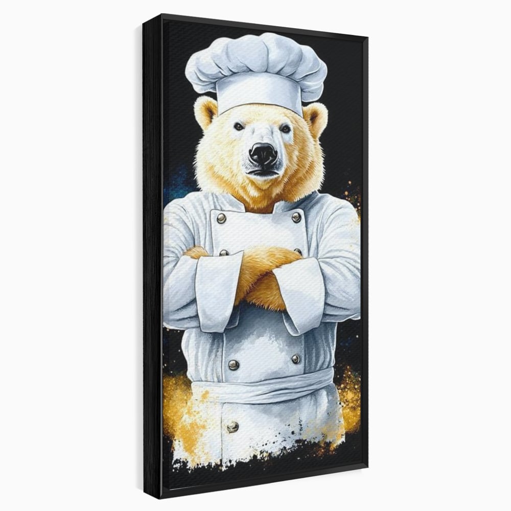 Leinwand Wandkunst Canvas Premium, LuxCanva® M1009, Pelzige Meister, Motivation, Einstellung, Macht, Bär, Kochen, Weiß, Lustig, Küche, Büro, Wohnen, Kinderzimmer