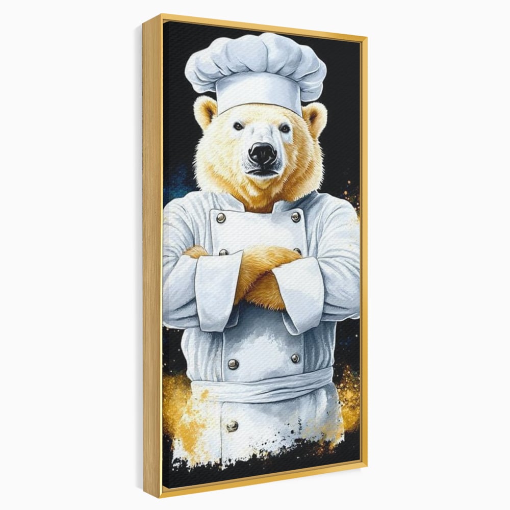 Leinwand Wandkunst Canvas Premium, LuxCanva® M1009, Pelzige Meister, Motivation, Einstellung, Macht, Bär, Kochen, Weiß, Lustig, Küche, Büro, Wohnen, Kinderzimmer