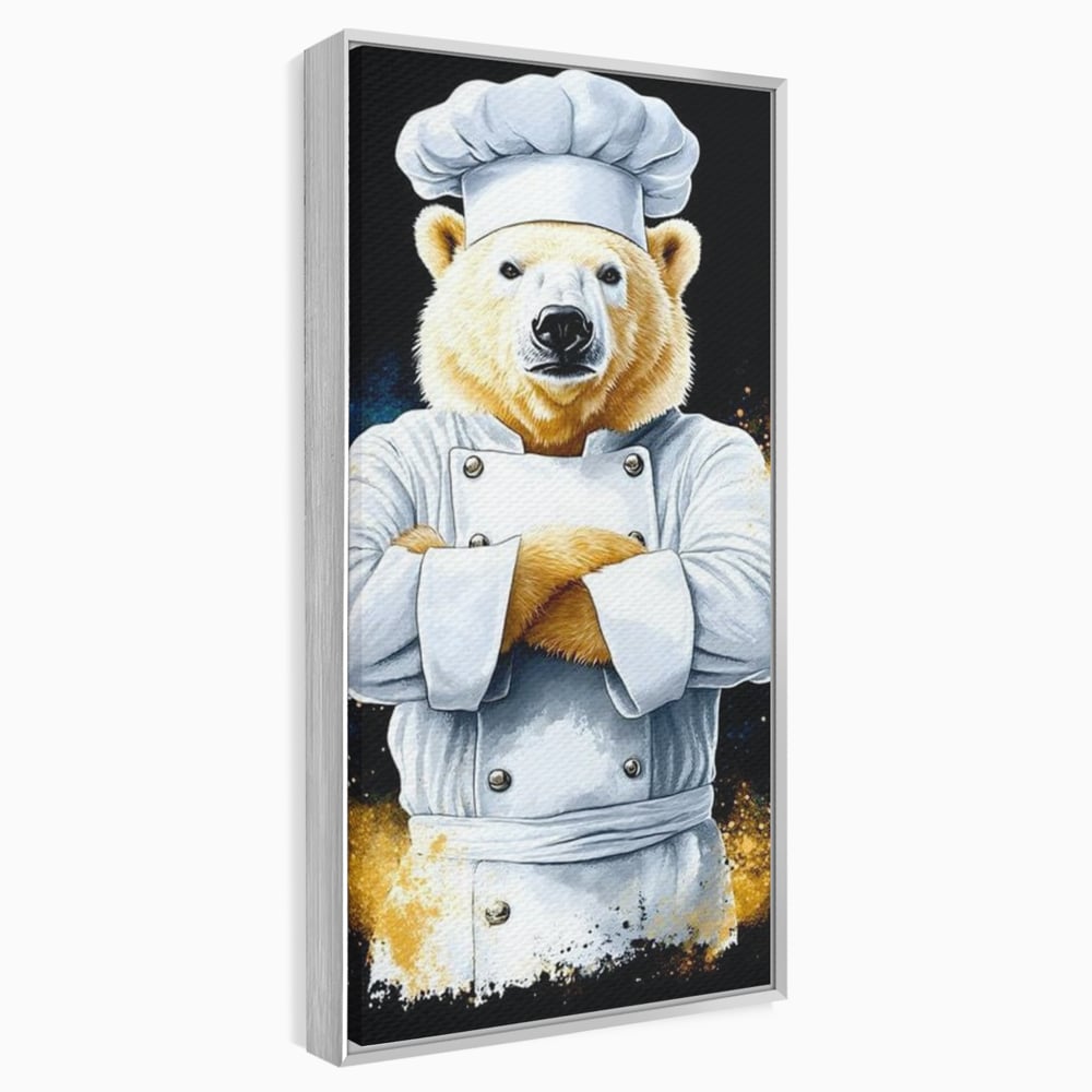 Leinwand Wandkunst Canvas Premium, LuxCanva® M1009, Pelzige Meister, Motivation, Einstellung, Macht, Bär, Kochen, Weiß, Lustig, Küche, Büro, Wohnen, Kinderzimmer