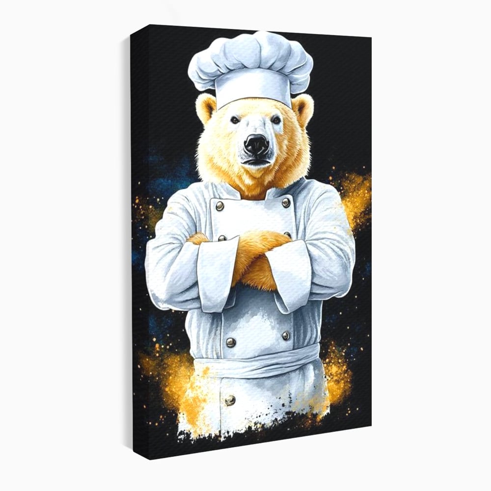 Leinwand Wandkunst Canvas Premium, LuxCanva® M1009, Pelzige Meister, Motivation, Einstellung, Macht, Bär, Kochen, Weiß, Lustig, Küche, Büro, Wohnen, Kinderzimmer