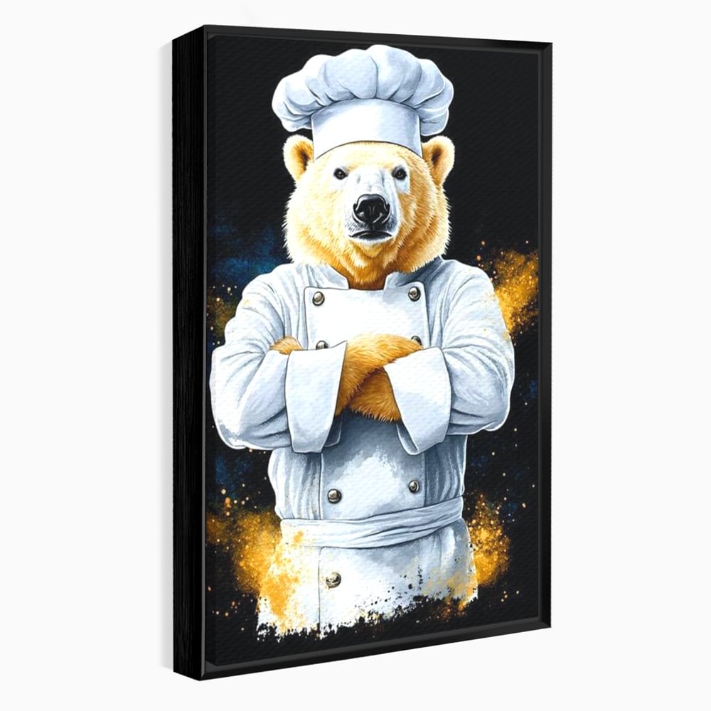 Leinwand Wandkunst Canvas Premium, LuxCanva® M1009, Pelzige Meister, Motivation, Einstellung, Macht, Bär, Kochen, Weiß, Lustig, Küche, Büro, Wohnen, Kinderzimmer