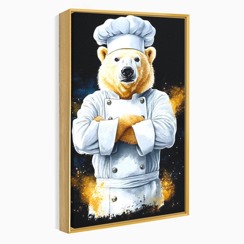Leinwand Wandkunst Canvas Premium, LuxCanva® M1009, Pelzige Meister, Motivation, Einstellung, Macht, Bär, Kochen, Weiß, Lustig, Küche, Büro, Wohnen, Kinderzimmer