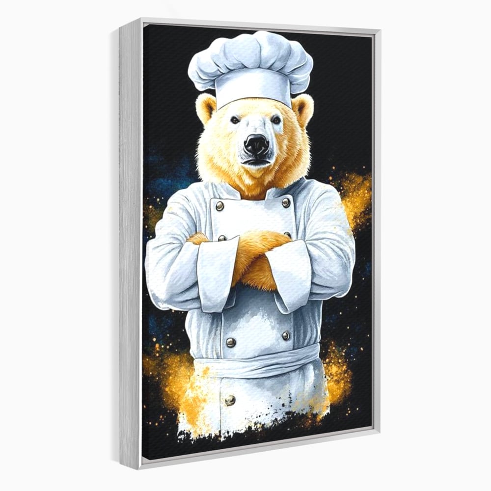 Leinwand Wandkunst Canvas Premium, LuxCanva® M1009, Pelzige Meister, Motivation, Einstellung, Macht, Bär, Kochen, Weiß, Lustig, Küche, Büro, Wohnen, Kinderzimmer