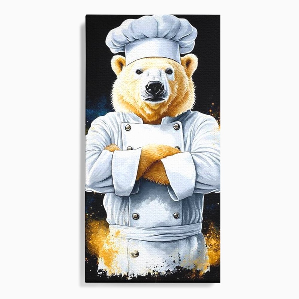 Leinwand Wandkunst Canvas Premium, LuxCanva® M1009, Pelzige Meister, Motivation, Einstellung, Macht, Bär, Kochen, Weiß, Lustig, Küche, Büro, Wohnen, Kinderzimmer