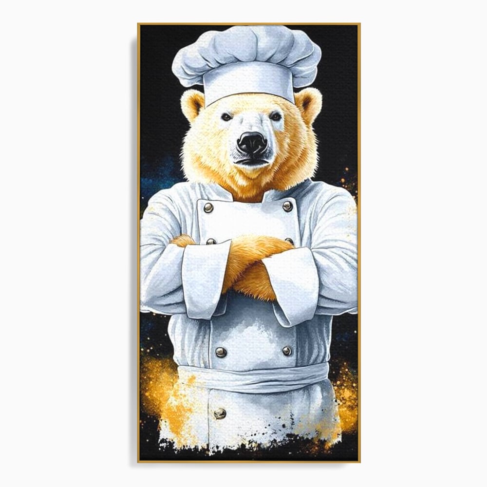 Leinwand Wandkunst Canvas Premium, LuxCanva® M1009, Pelzige Meister, Motivation, Einstellung, Macht, Bär, Kochen, Weiß, Lustig, Küche, Büro, Wohnen, Kinderzimmer
