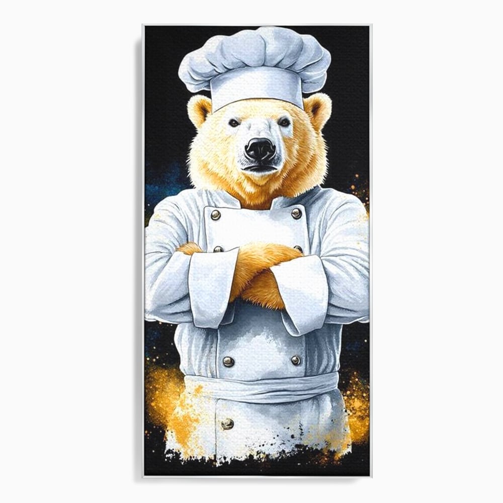 Leinwand Wandkunst Canvas Premium, LuxCanva® M1009, Pelzige Meister, Motivation, Einstellung, Macht, Bär, Kochen, Weiß, Lustig, Küche, Büro, Wohnen, Kinderzimmer