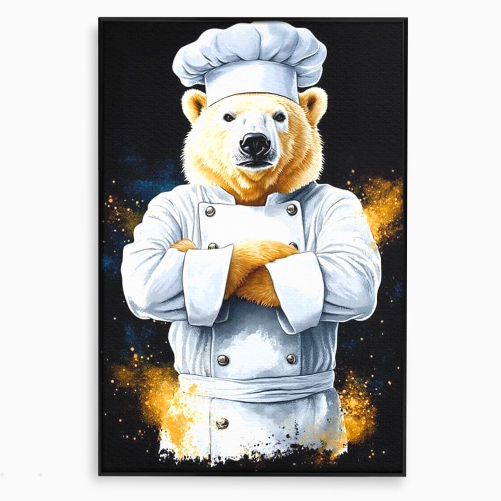 Leinwand Wandkunst Canvas Premium, LuxCanva® M1009, Pelzige Meister, Motivation, Einstellung, Macht, Bär, Kochen, Weiß, Lustig, Küche, Büro, Wohnen, Kinderzimmer