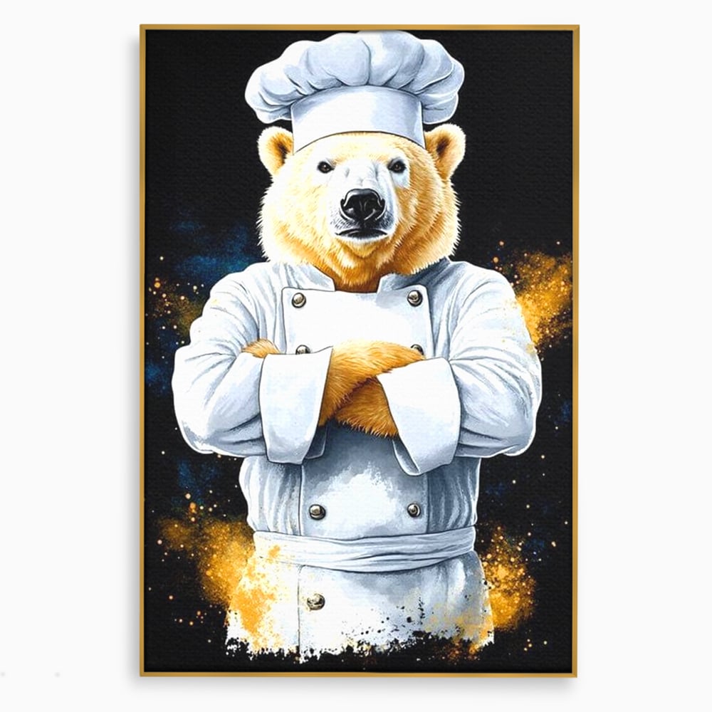 Leinwand Wandkunst Canvas Premium, LuxCanva® M1009, Pelzige Meister, Motivation, Einstellung, Macht, Bär, Kochen, Weiß, Lustig, Küche, Büro, Wohnen, Kinderzimmer