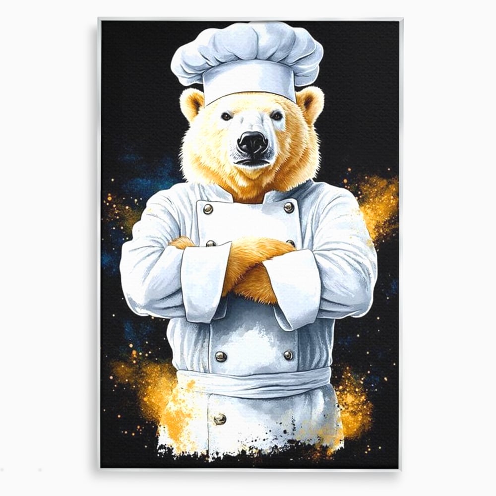Leinwand Wandkunst Canvas Premium, LuxCanva® M1009, Pelzige Meister, Motivation, Einstellung, Macht, Bär, Kochen, Weiß, Lustig, Küche, Büro, Wohnen, Kinderzimmer
