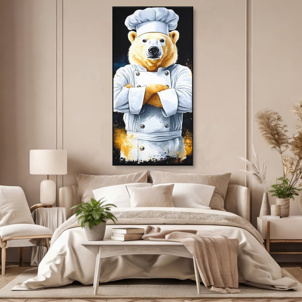 Leinwand Wandkunst Canvas Premium, LuxCanva® M1009, Pelzige Meister, Motivation, Einstellung, Macht, Bär, Kochen, Weiß, Lustig, Küche, Büro, Wohnen, Kinderzimmer