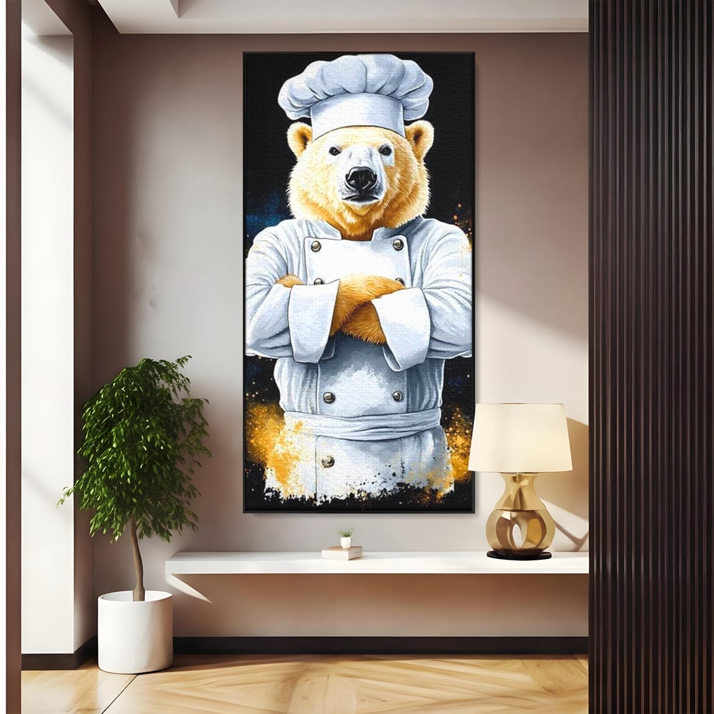 Leinwand Wandkunst Canvas Premium, LuxCanva® M1009, Pelzige Meister, Motivation, Einstellung, Macht, Bär, Kochen, Weiß, Lustig, Küche, Büro, Wohnen, Kinderzimmer