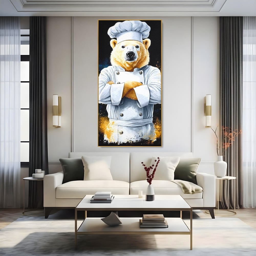 Leinwand Wandkunst Canvas Premium, LuxCanva® M1009, Pelzige Meister, Motivation, Einstellung, Macht, Bär, Kochen, Weiß, Lustig, Küche, Büro, Wohnen, Kinderzimmer