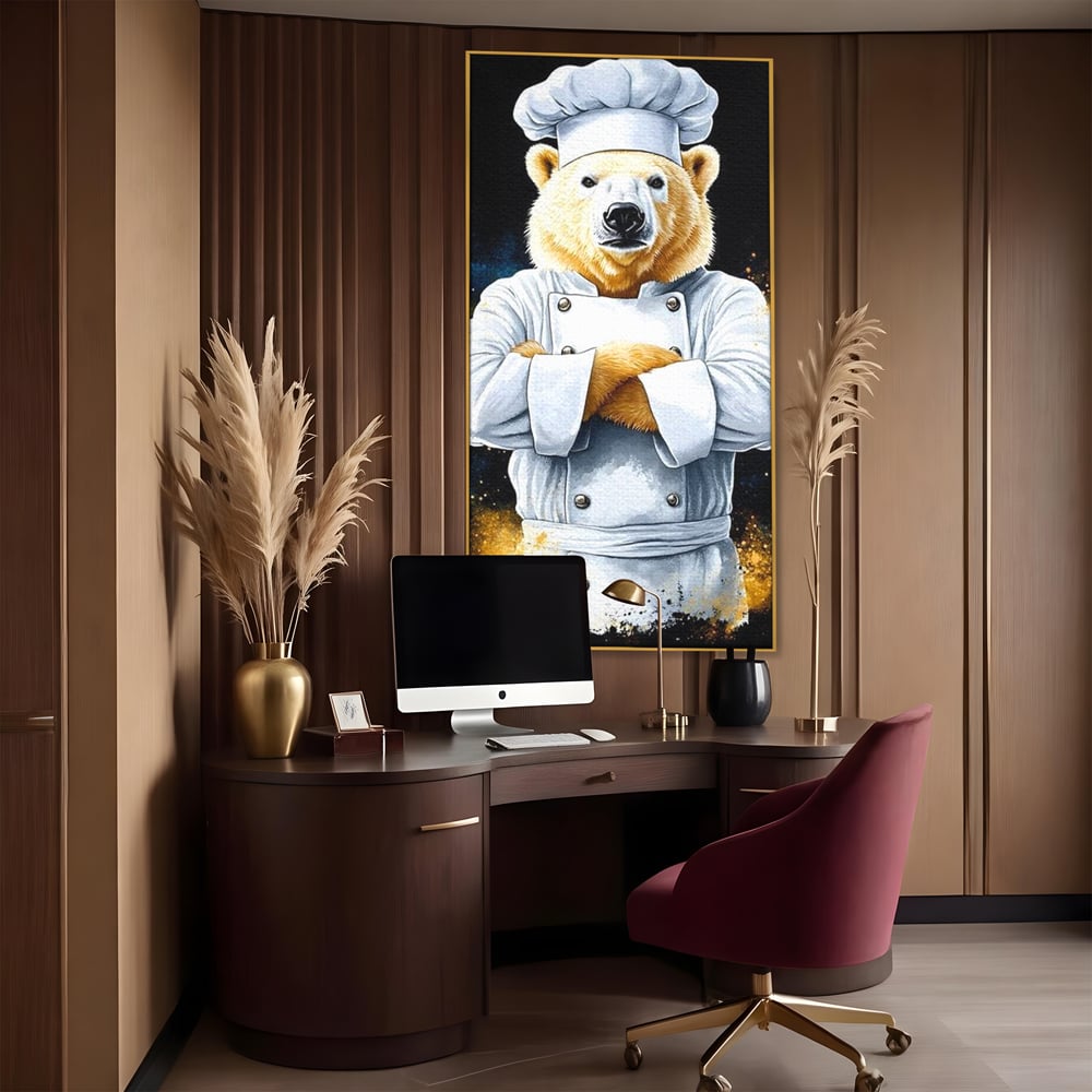 Leinwand Wandkunst Canvas Premium, LuxCanva® M1009, Pelzige Meister, Motivation, Einstellung, Macht, Bär, Kochen, Weiß, Lustig, Küche, Büro, Wohnen, Kinderzimmer