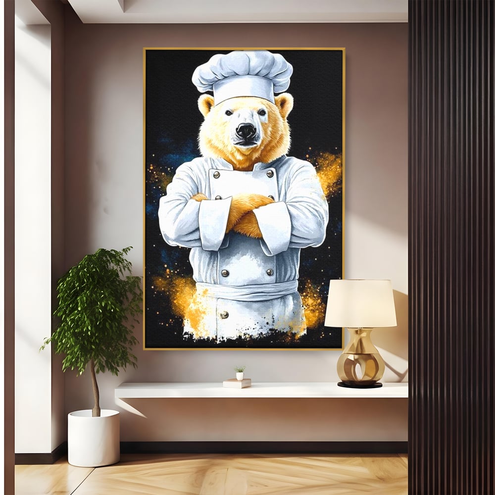 Leinwand Wandkunst Canvas Premium, LuxCanva® M1009, Pelzige Meister, Motivation, Einstellung, Macht, Bär, Kochen, Weiß, Lustig, Küche, Büro, Wohnen, Kinderzimmer