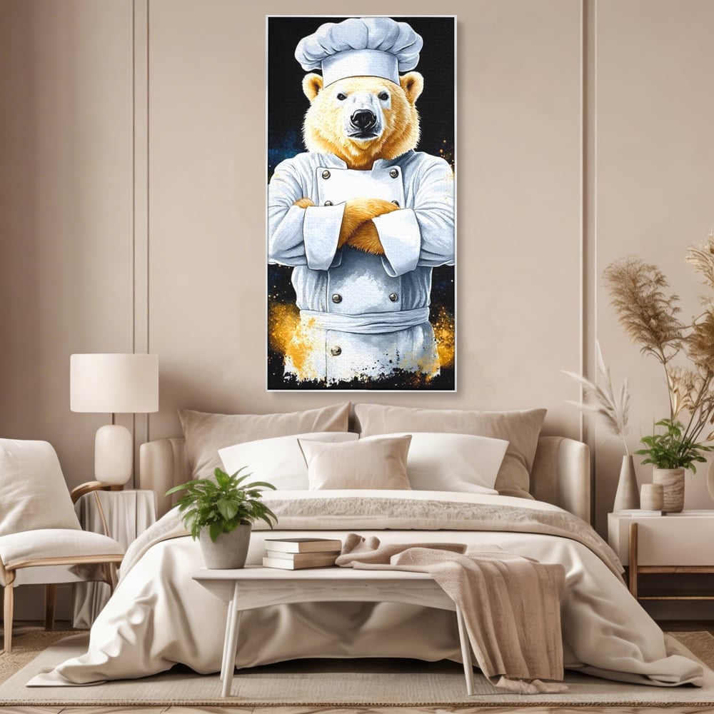 Leinwand Wandkunst Canvas Premium, LuxCanva® M1009, Pelzige Meister, Motivation, Einstellung, Macht, Bär, Kochen, Weiß, Lustig, Küche, Büro, Wohnen, Kinderzimmer