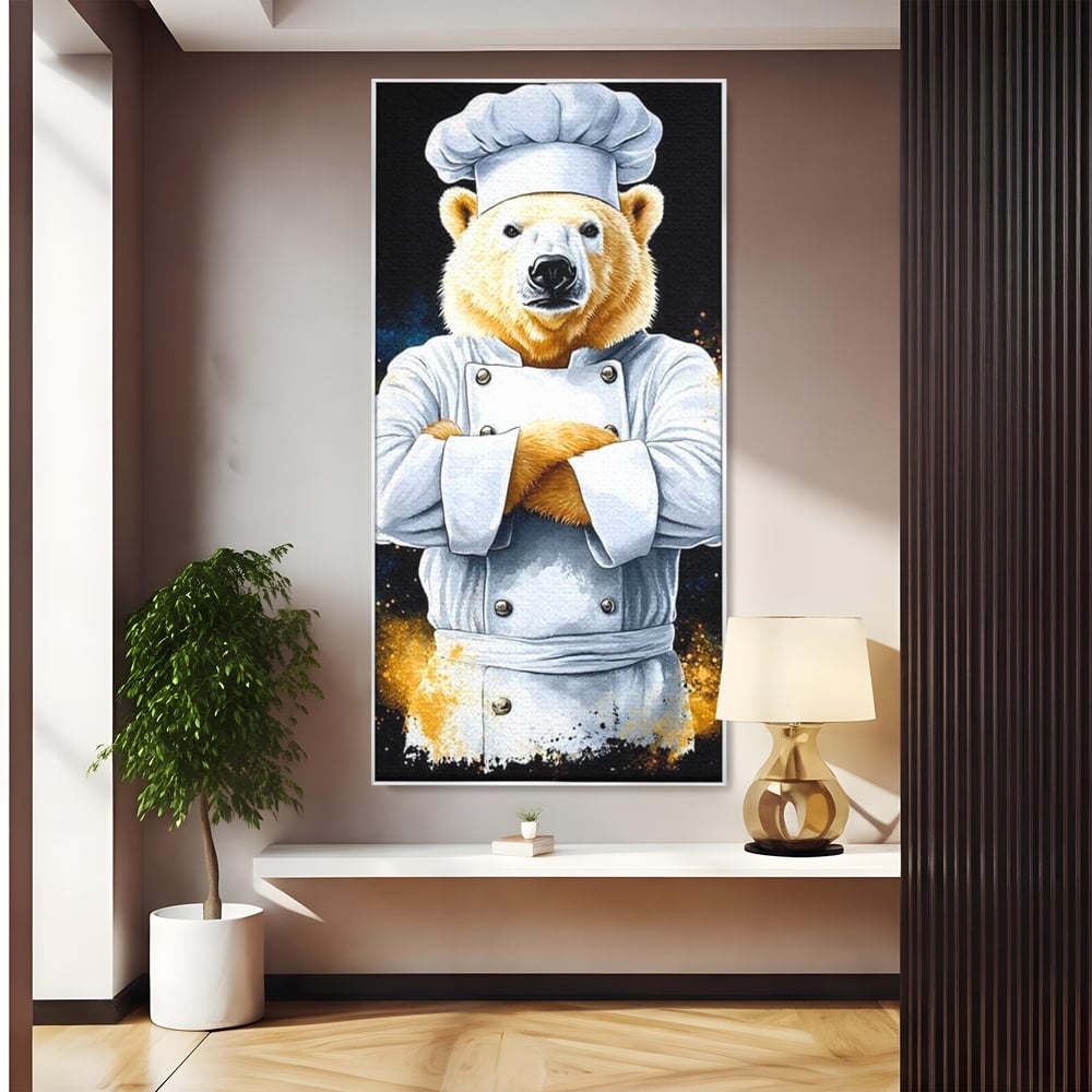 Leinwand Wandkunst Canvas Premium, LuxCanva® M1009, Pelzige Meister, Motivation, Einstellung, Macht, Bär, Kochen, Weiß, Lustig, Küche, Büro, Wohnen, Kinderzimmer