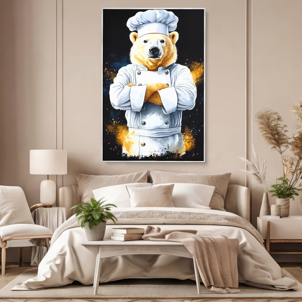 Leinwand Wandkunst Canvas Premium, LuxCanva® M1009, Pelzige Meister, Motivation, Einstellung, Macht, Bär, Kochen, Weiß, Lustig, Küche, Büro, Wohnen, Kinderzimmer