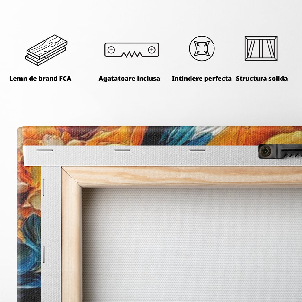 Leinwandbilder Premium, LuxCanva® M1010, Pfau Gemalt Sonne, Vogel, Vogel, Vogelfeder, Blumen, Blütenblätter, Porträt, Pfau, Elegant, Textur, Farbig, Büro, Wohnen, Kinderzimmer
