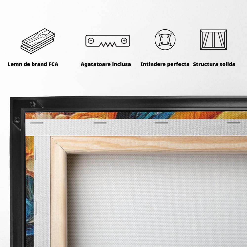 Leinwandbilder Premium, LuxCanva® M1010, Pfau Gemalt Sonne, Vogel, Vogel, Vogelfeder, Blumen, Blütenblätter, Porträt, Pfau, Elegant, Textur, Farbig, Büro, Wohnen, Kinderzimmer